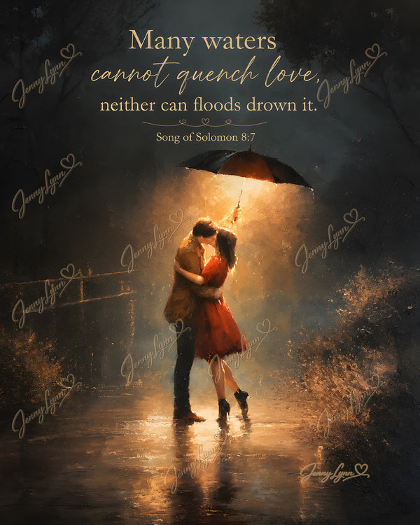 Many Waters Cannot Quench Love | Song of Solomon 8:7 Christian Wall Art + Phone & TV/Computer Wallpaper