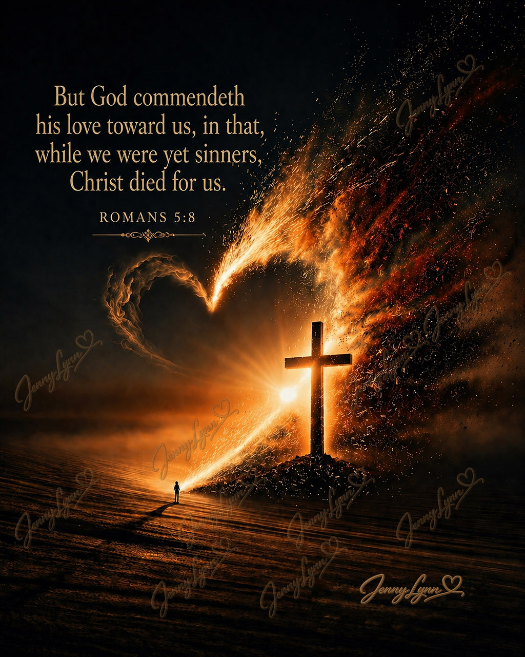But God Commendeth His Love Toward Us | Romans 5:8 Christian Wall Art + Phone & TV/Computer Wallpaper
