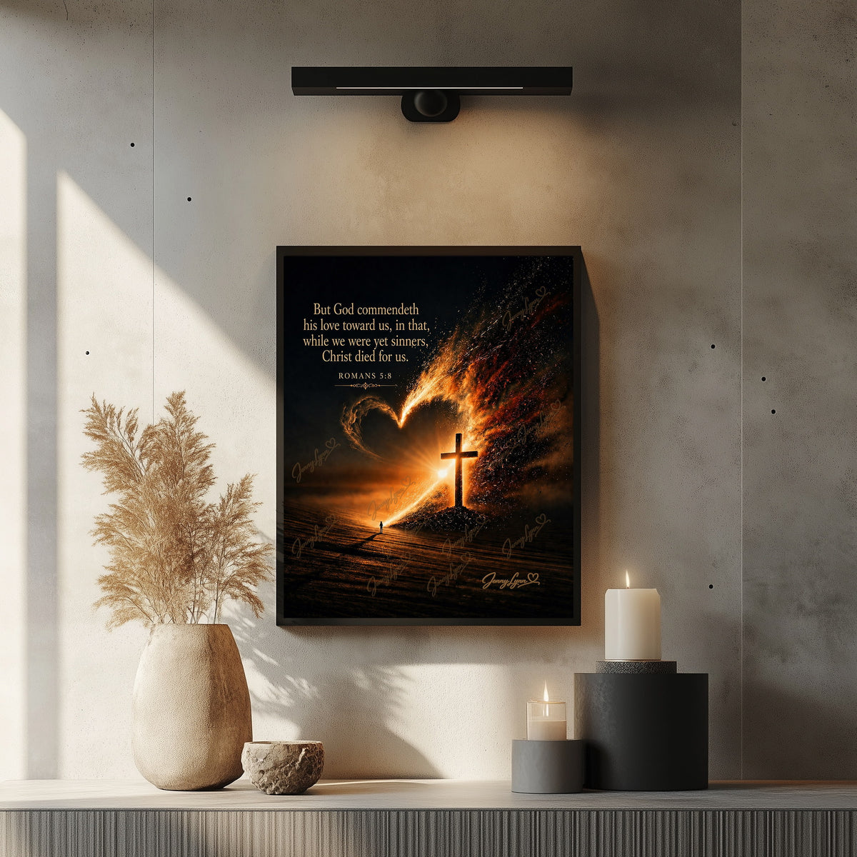 But God Commendeth His Love Toward Us | Romans 5:8 Christian Wall Art + Phone & TV/Computer Wallpaper