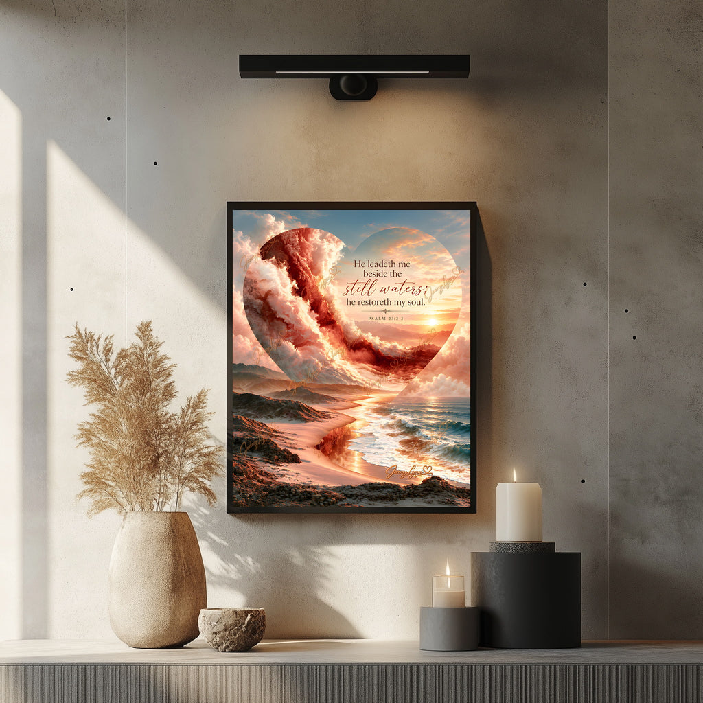 He Leadeth Me Beside the Still Waters | Psalm 23 Christian Wall Art + Phone & TV/Computer Wallpaper