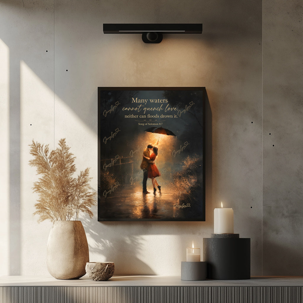 Many Waters Cannot Quench Love | Song of Solomon 8:7 Christian Wall Art + Phone & TV/Computer Wallpaper