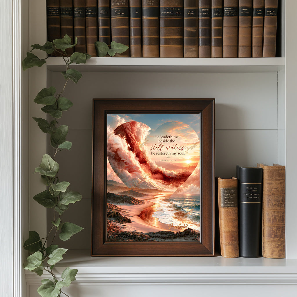 He Leadeth Me Beside the Still Waters | Psalm 23 Christian Wall Art + Phone & TV/Computer Wallpaper