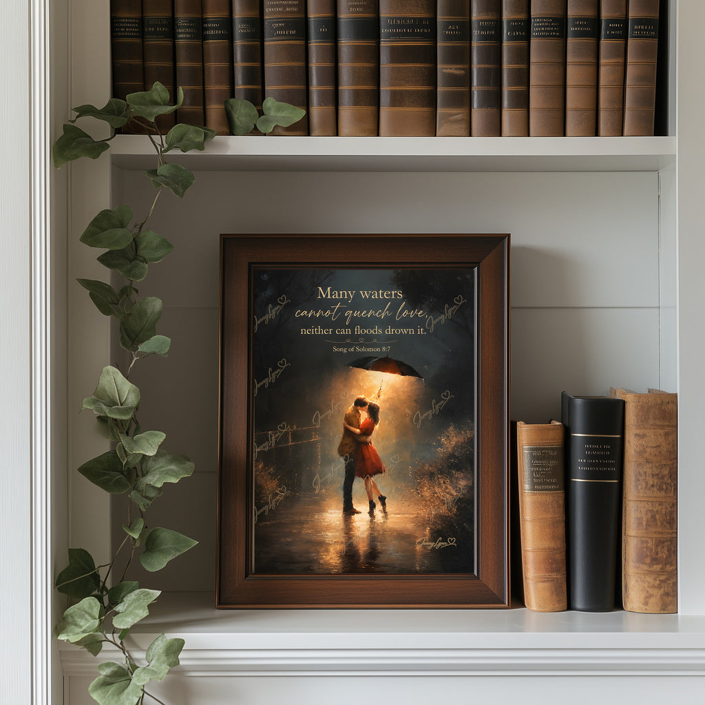 Many Waters Cannot Quench Love | Song of Solomon 8:7 Christian Wall Art + Phone & TV/Computer Wallpaper