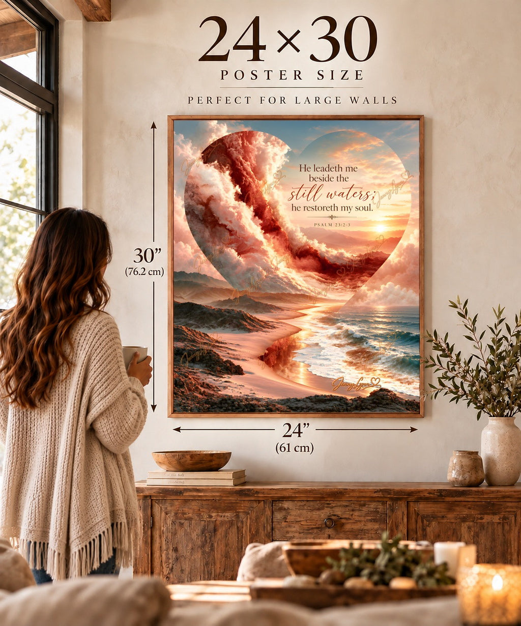 He Leadeth Me Beside the Still Waters | Psalm 23 Christian Wall Art + Phone & TV/Computer Wallpaper