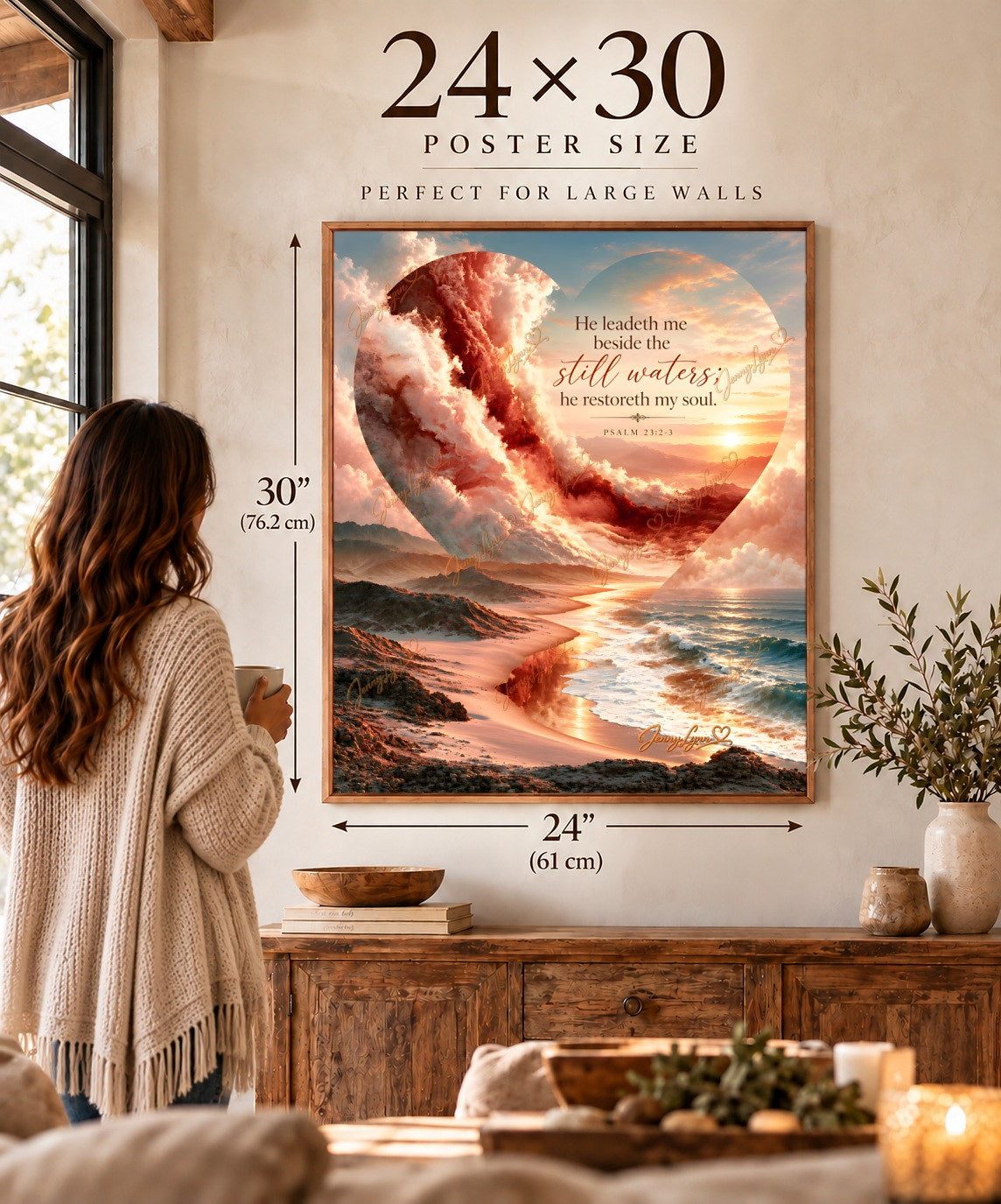 He Leadeth Me Beside the Still Waters | Psalm 23 Christian Wall Art + Phone & TV/Computer Wallpaper