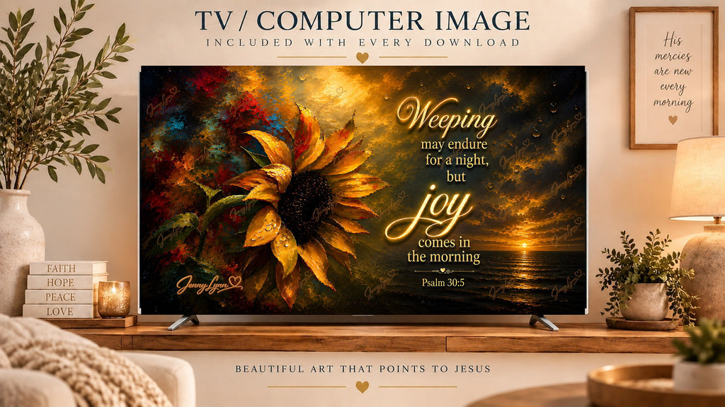 Weeping May Endure for a Night but Joy Comes in the Morning | Psalm 30:5 Christian Wall Art + Phone & TV/Computer Wallpaper