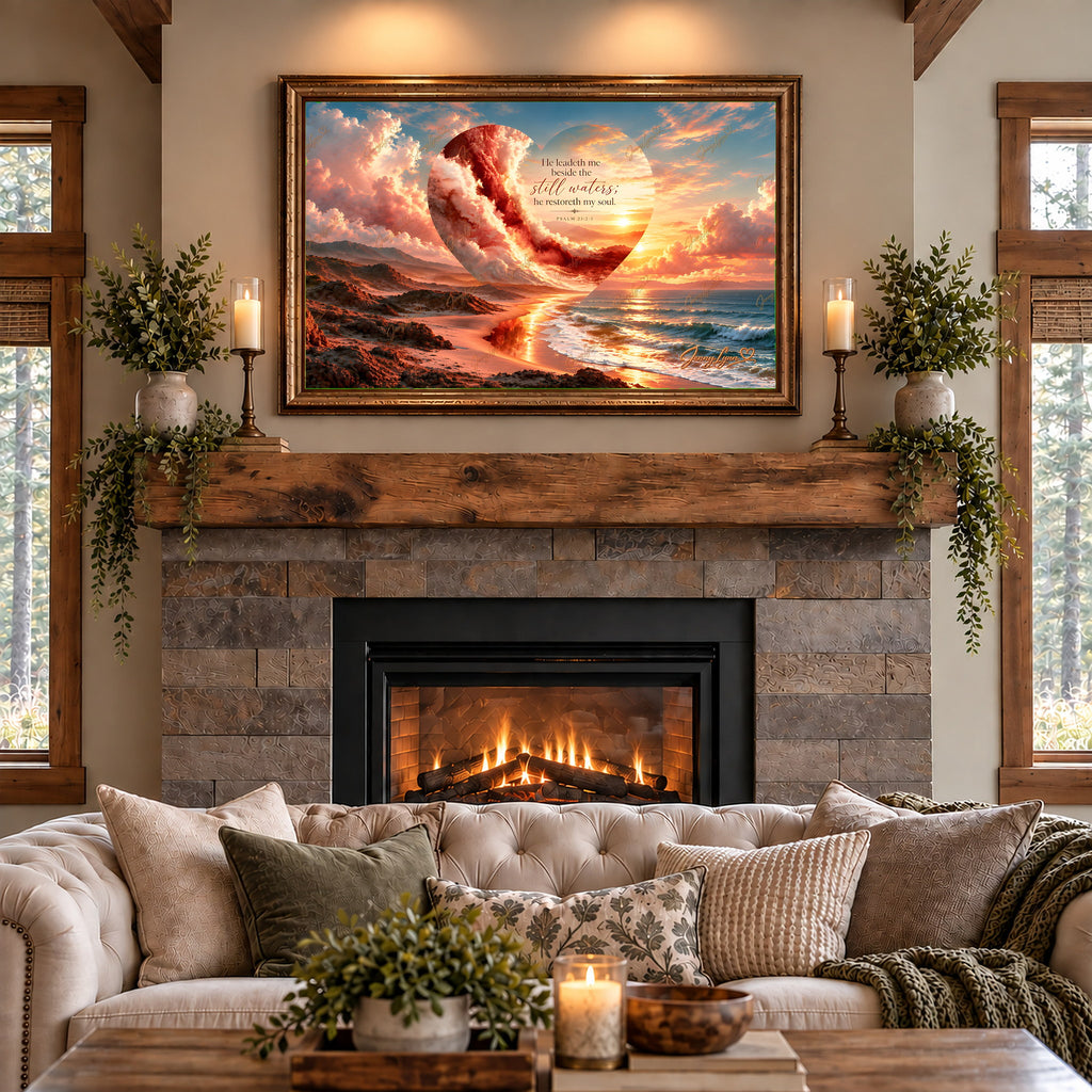 He Leadeth Me Beside the Still Waters | Psalm 23 Christian Wall Art + Phone & TV/Computer Wallpaper