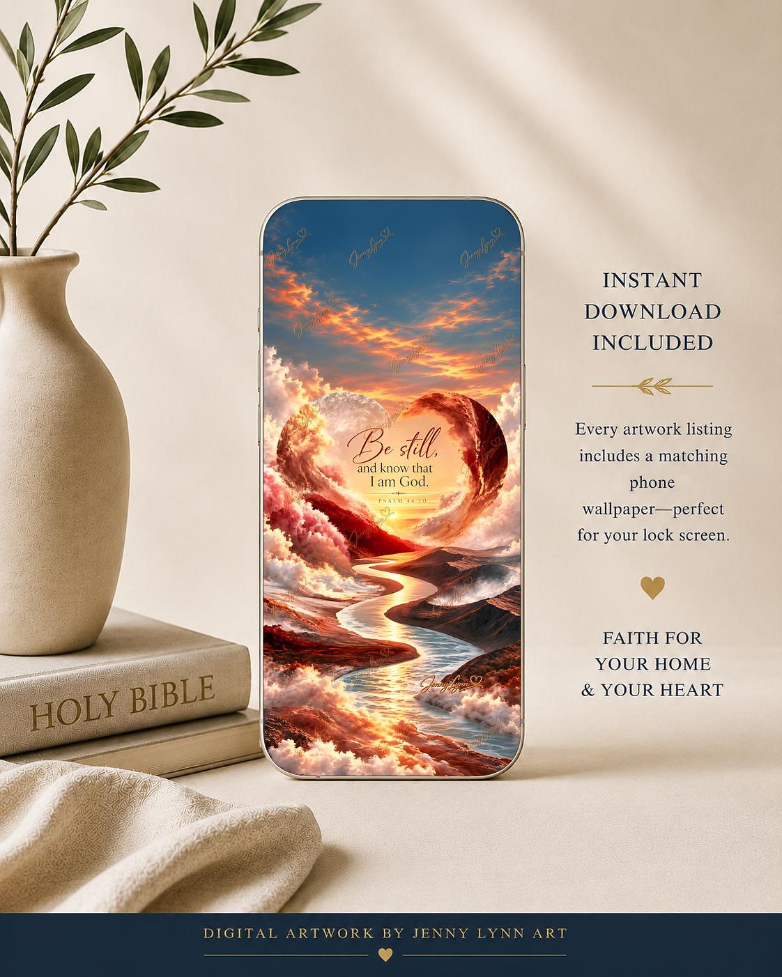 Heart Series Collection | Set of 3 Christian Wall Art | Psalm 23, Psalm 46:10, Psalm 91:1 + Phone & TV/Computer Wallpapers