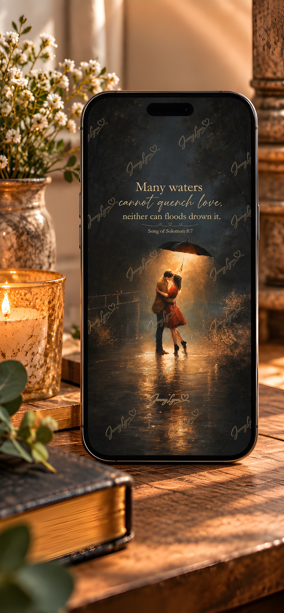 Many Waters Cannot Quench Love | Song of Solomon 8:7 Christian Wall Art + Phone & TV/Computer Wallpaper