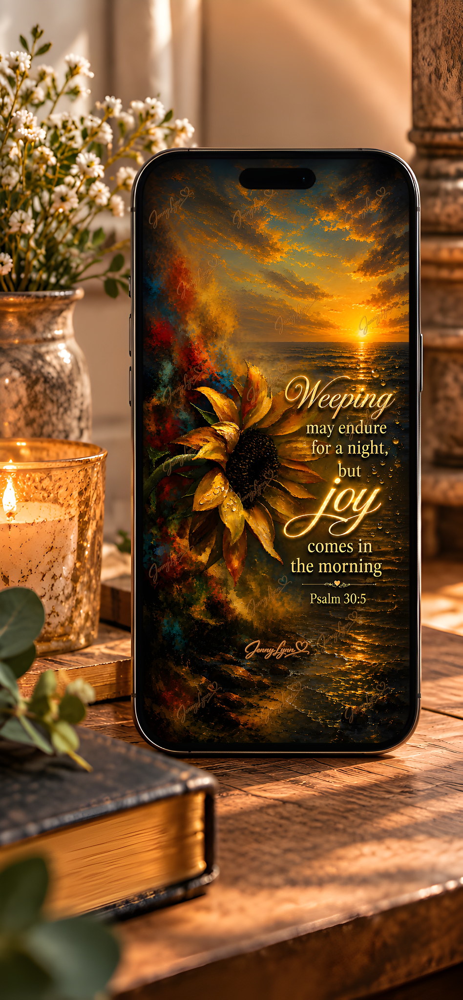 Weeping May Endure for a Night but Joy Comes in the Morning | Psalm 30:5 Christian Wall Art + Phone & TV/Computer Wallpaper