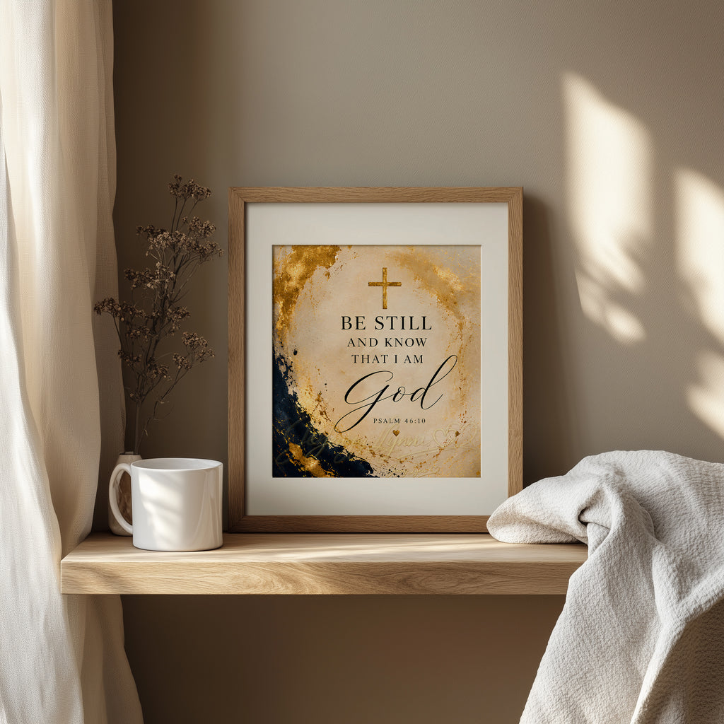 Be Still and Know That I Am God - Navy & Gold